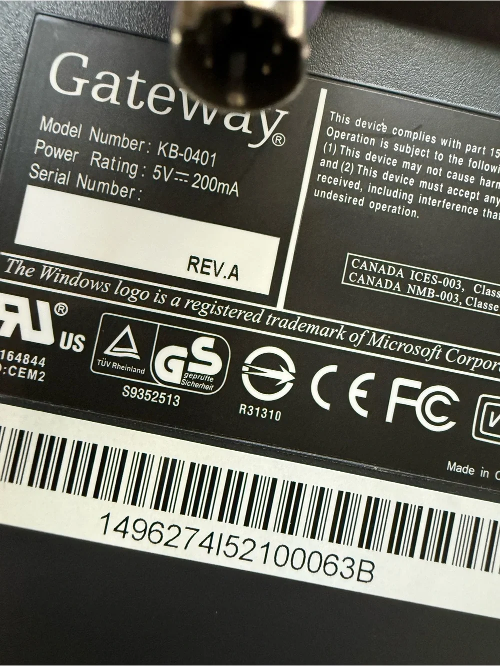 Gateway KB-0401 Wired Multimedia Keyboard Black Silver PS/2 Retro PC Windows